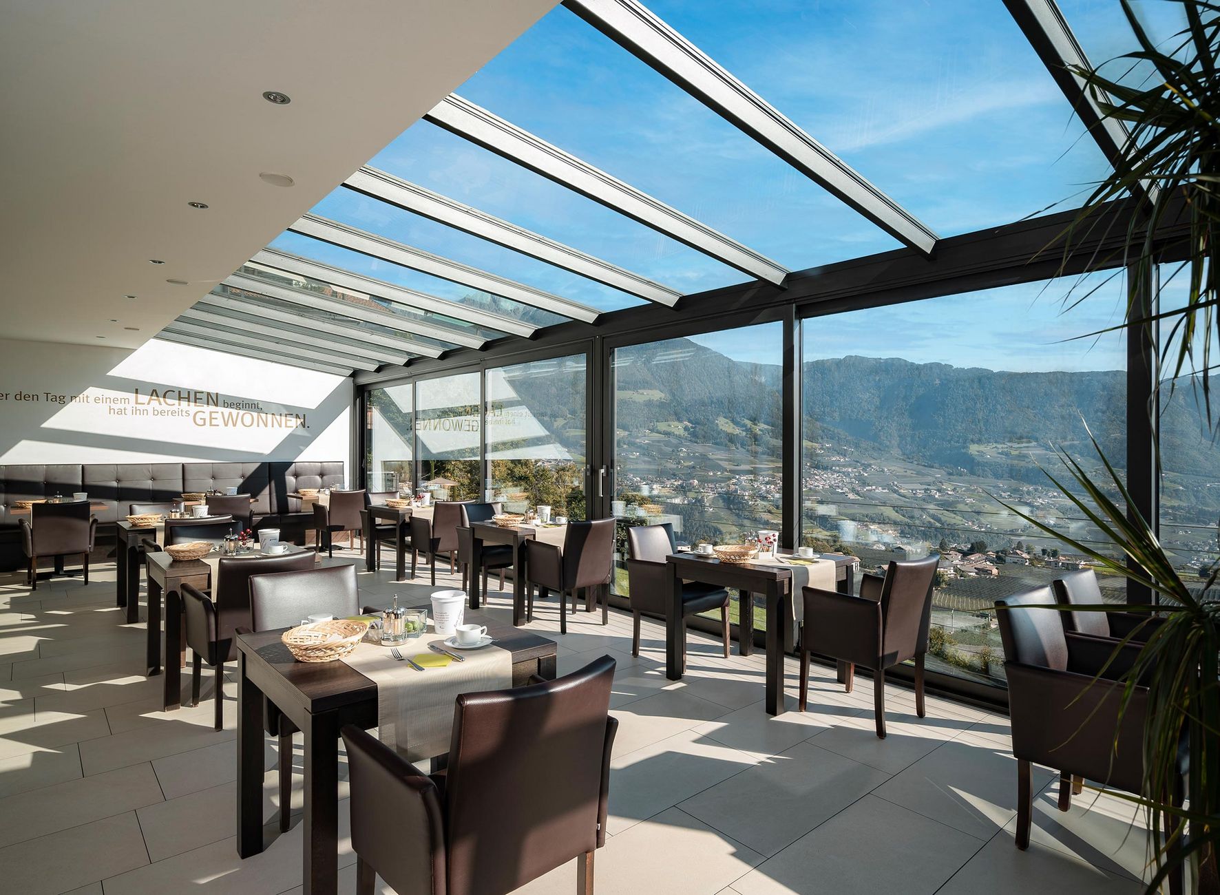 Our glass-roofed panoramic breakfast room with a fantastic view Breakfast Room Panorama View Hotel Lechner Dorf Tirol