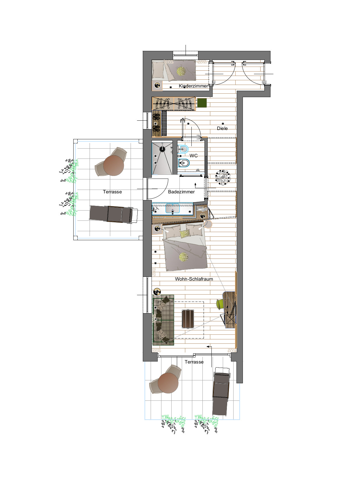 Panorama room with partitioned single room sketch Hotel Lechner living vacation